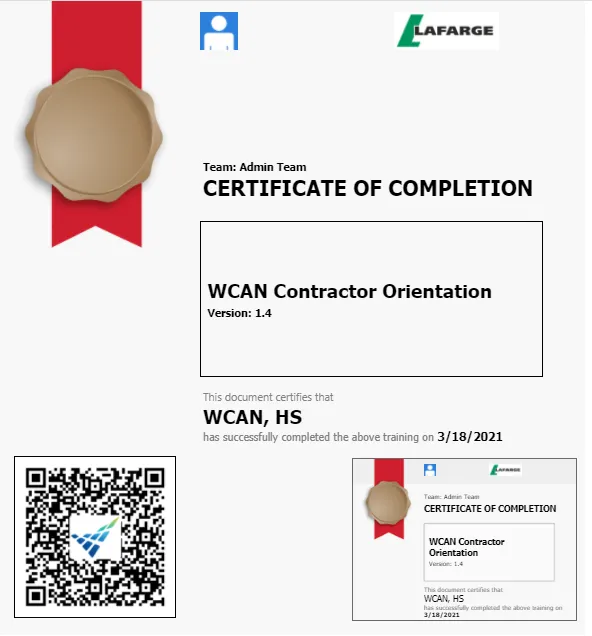 Lafarge Certificate Image